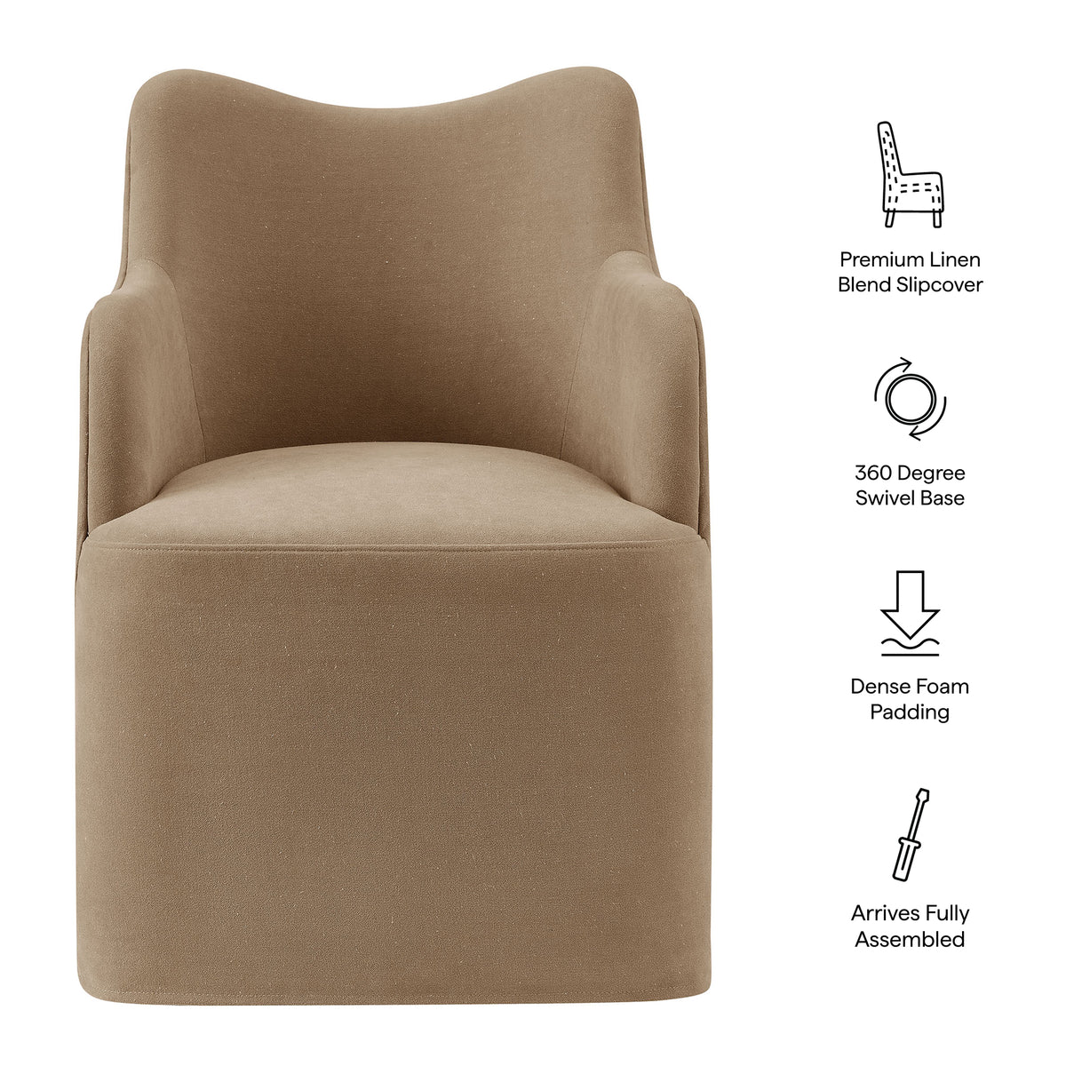 Cordelle Linen Blend Swivel Dining Chair - Almond