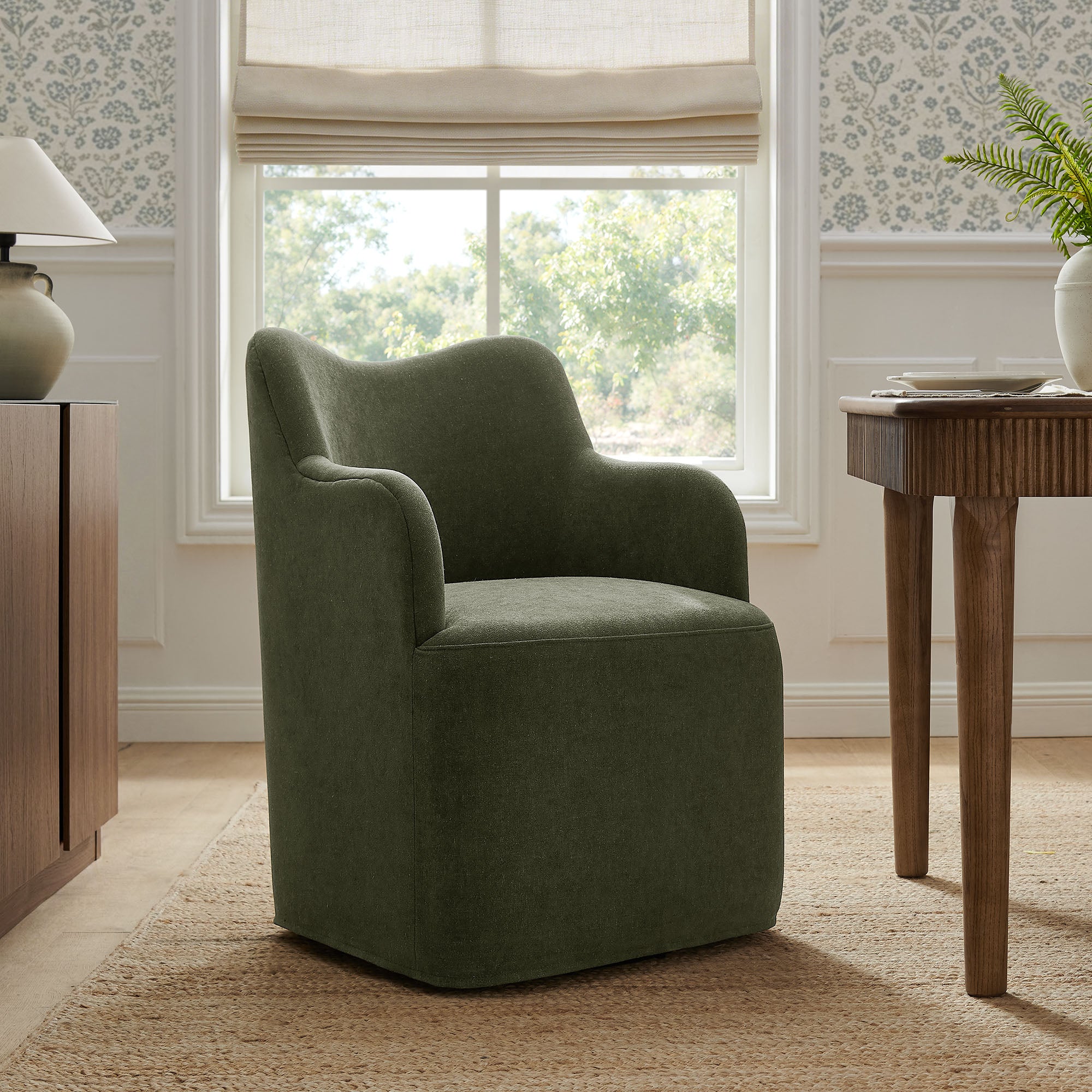 Cordelle Linen Blend Swivel Dining Chair - Sage