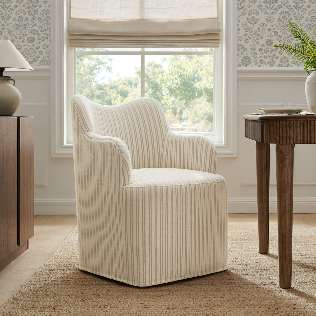 Cordelle Linen Blend Swivel Dining Chair - Oatmeal Stripe