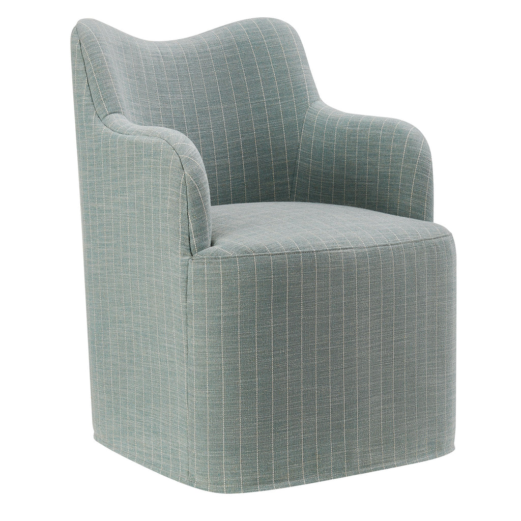 Cordelle Linen Blend Swivel Dining Chair - Spa Blue Stripe