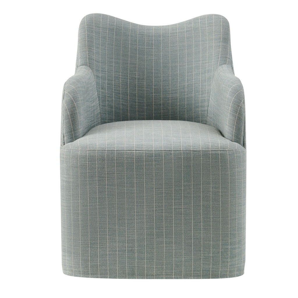 Cordelle Linen Blend Swivel Dining Chair - Spa Blue Stripe