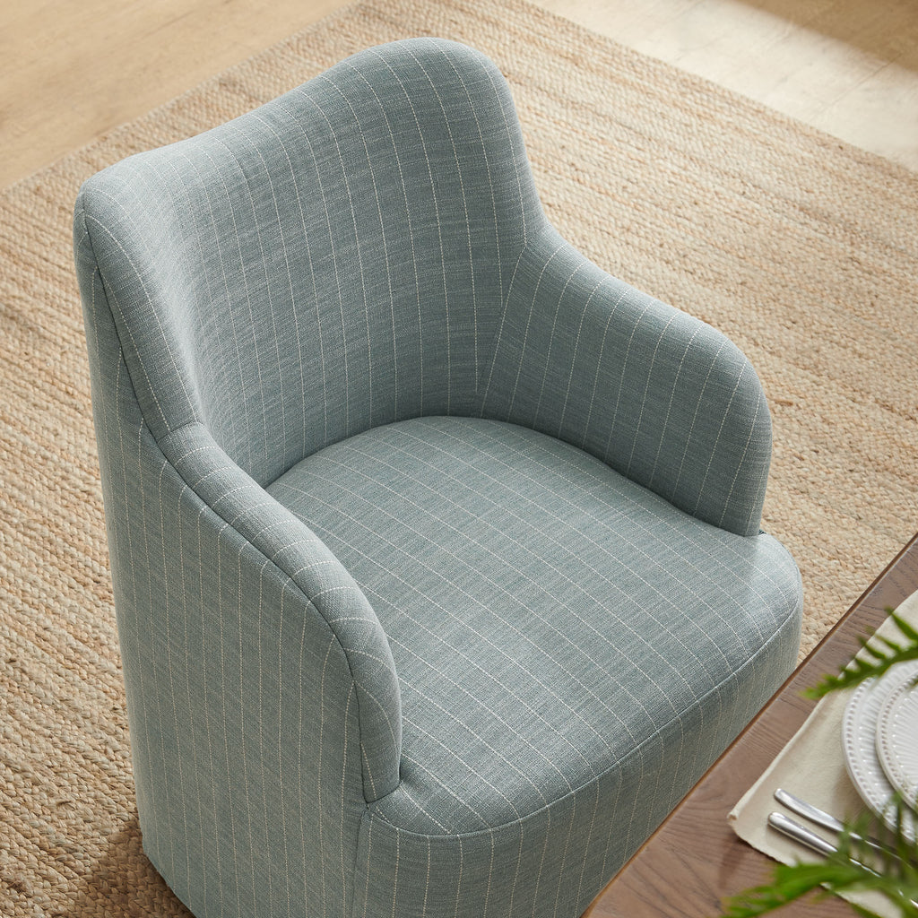 Cordelle Linen Blend Swivel Dining Chair - Spa Blue Stripe