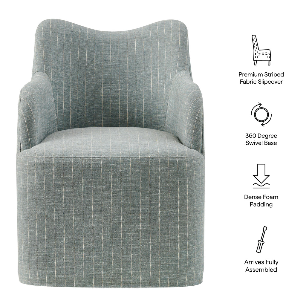 Cordelle Linen Blend Swivel Dining Chair - Spa Blue Stripe