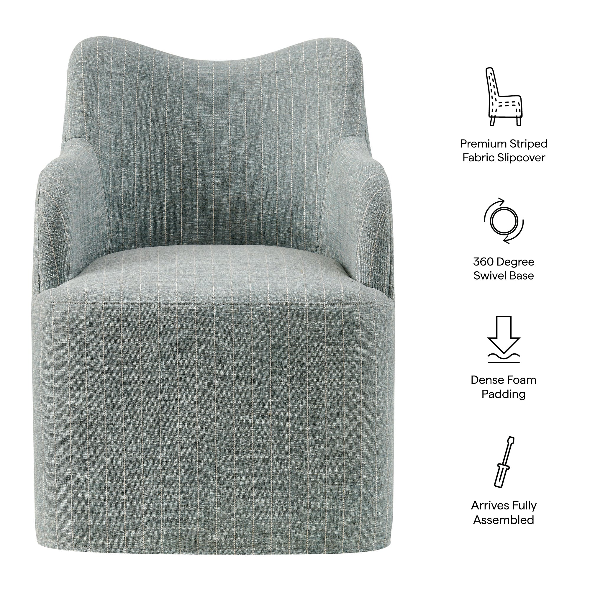Cordelle Linen Blend Swivel Dining Chair - Spa Blue Stripe
