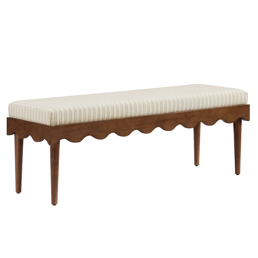 Mirette Scalloped Edge Striped Accent Bench - Oatmeal Stripe