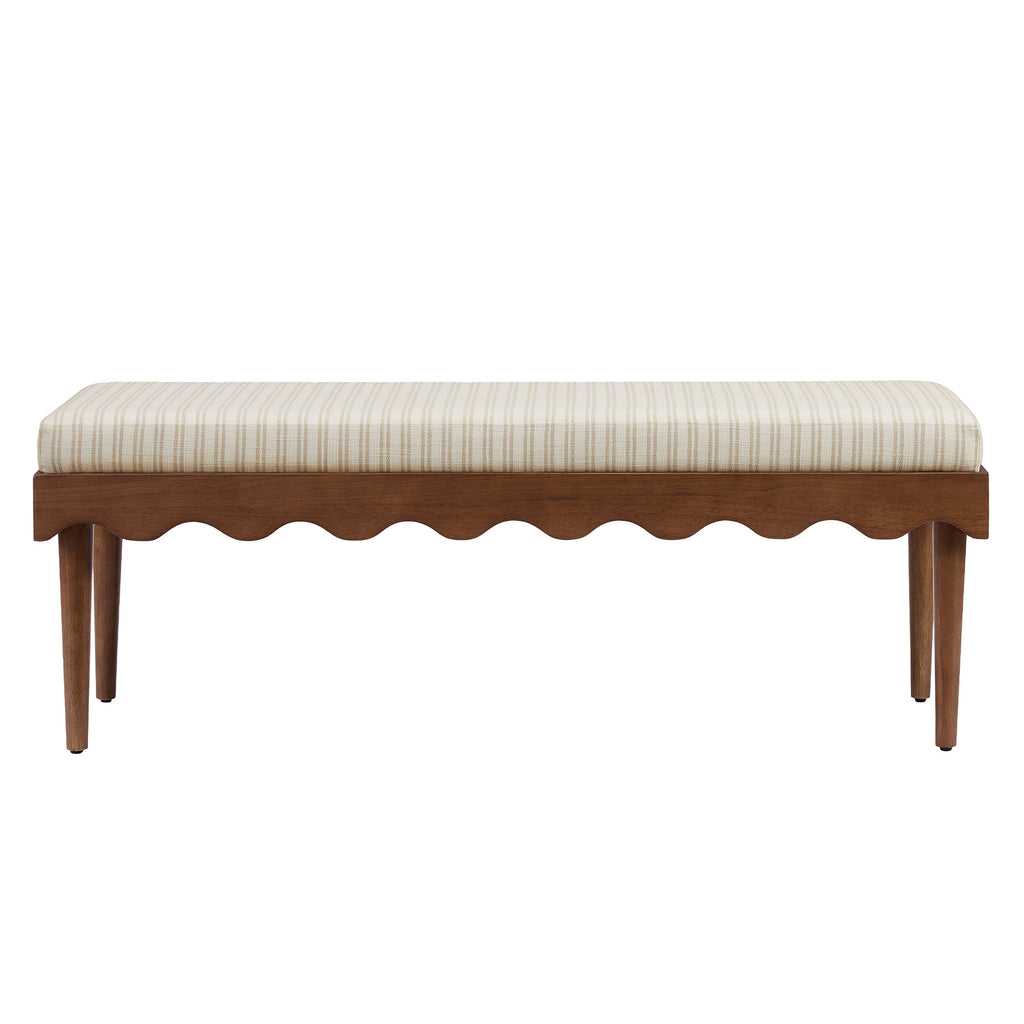Mirette Scalloped Edge Striped Accent Bench - Oatmeal Stripe
