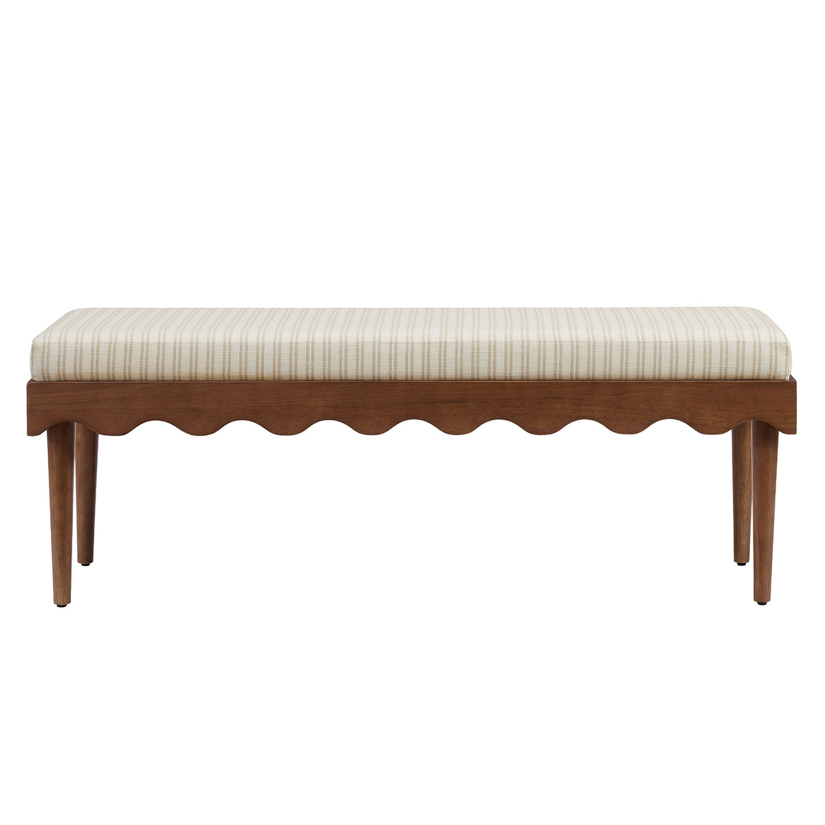 Mirette Scalloped Edge Striped Accent Bench - Oatmeal Stripe
