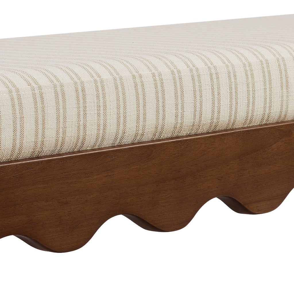 Mirette Scalloped Edge Striped Accent Bench - Oatmeal Stripe