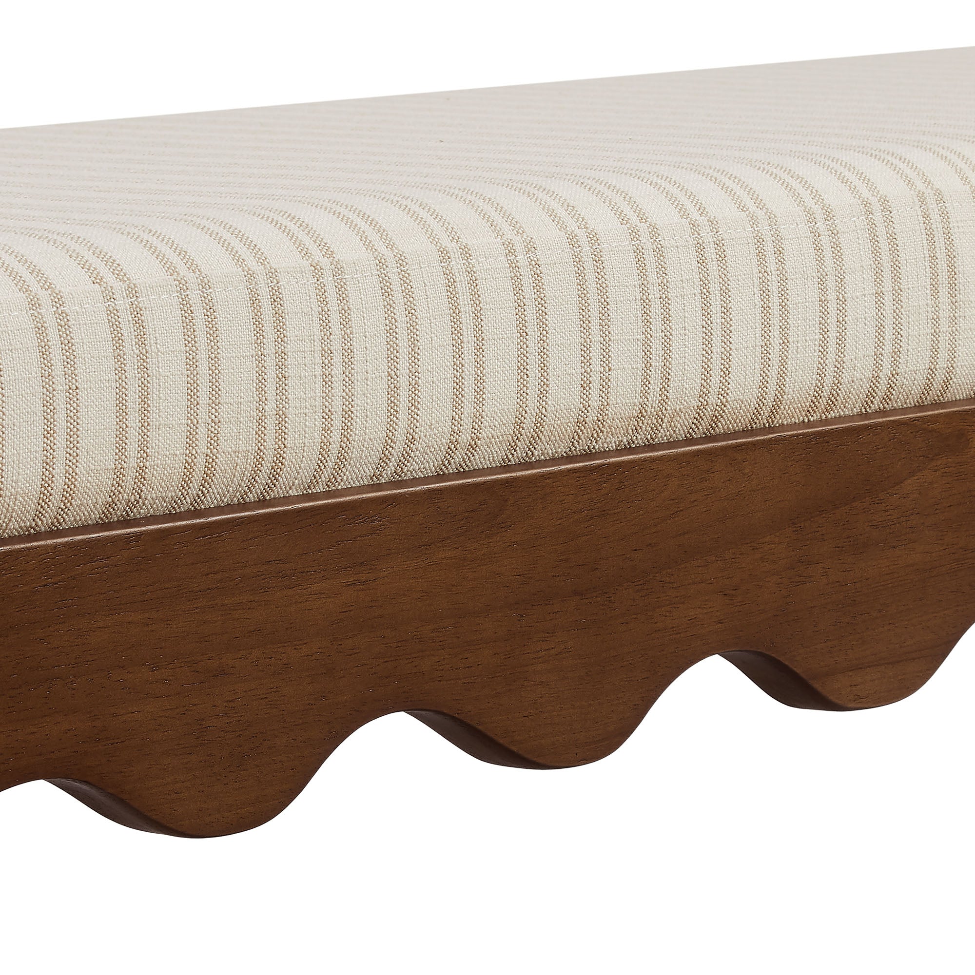 Mirette Scalloped Edge Striped Accent Bench - Oatmeal Stripe