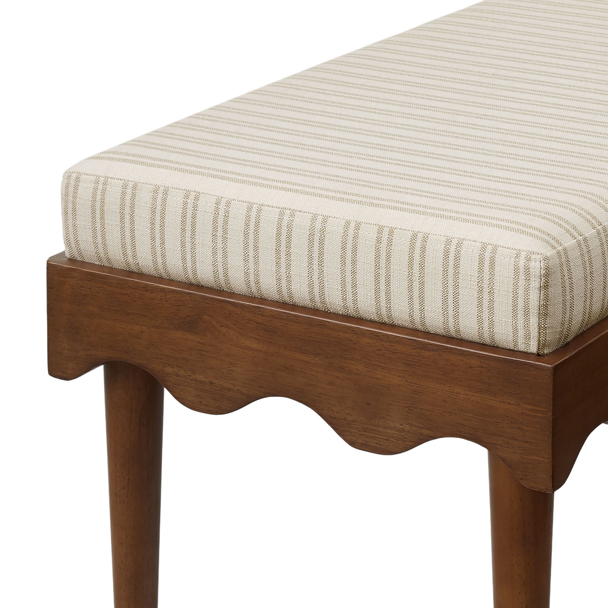 Mirette Scalloped Edge Striped Accent Bench - Oatmeal Stripe