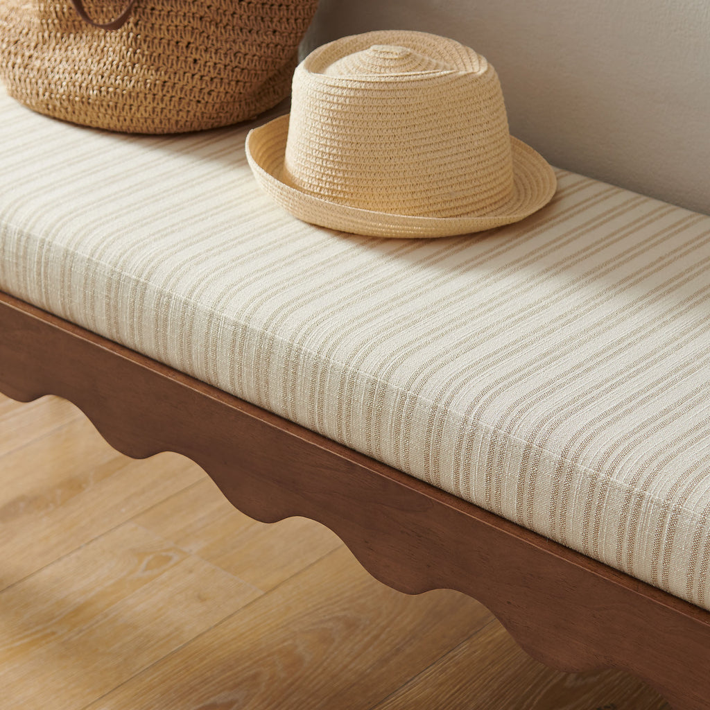 Mirette Scalloped Edge Striped Accent Bench - Oatmeal Stripe