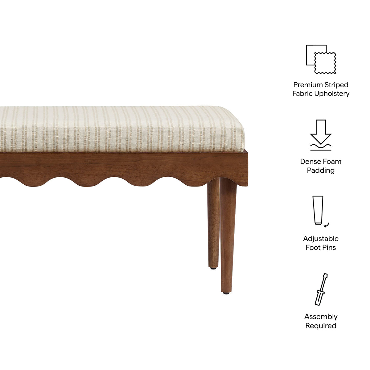 Mirette Scalloped Edge Striped Accent Bench - Oatmeal Stripe