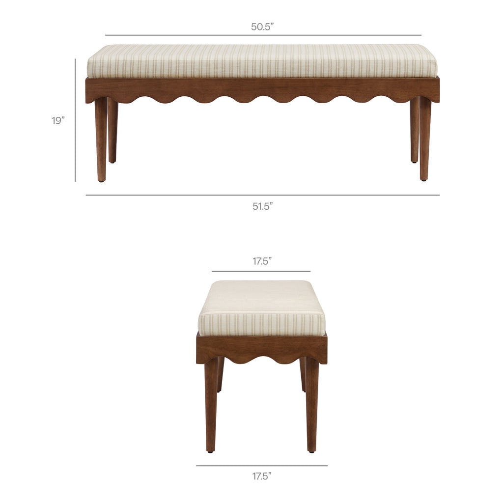 Mirette Scalloped Edge Striped Accent Bench - Oatmeal Stripe
