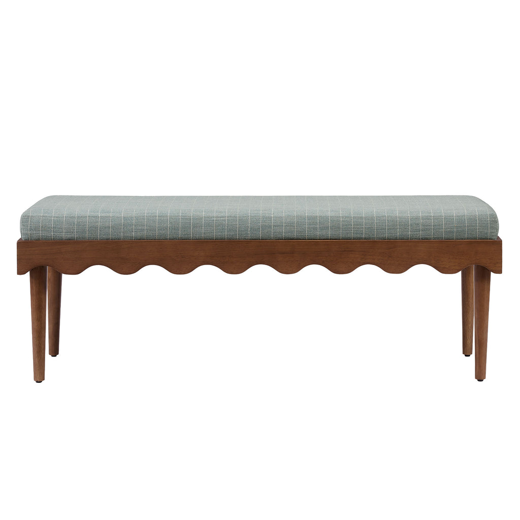 Mirette Scalloped Edge Striped Accent Bench - Spa Blue Stripe
