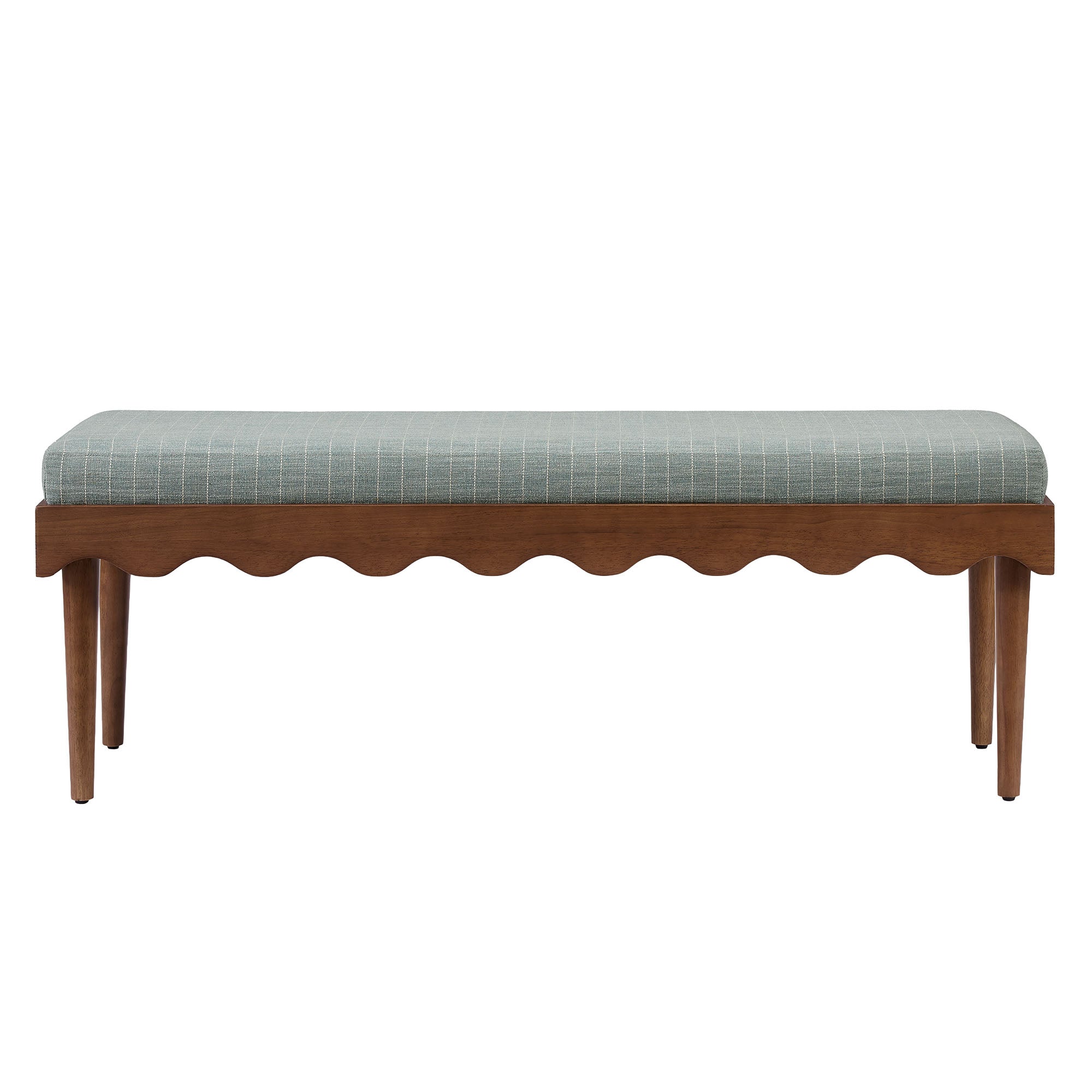 Mirette Scalloped Edge Striped Accent Bench - Spa Blue Stripe