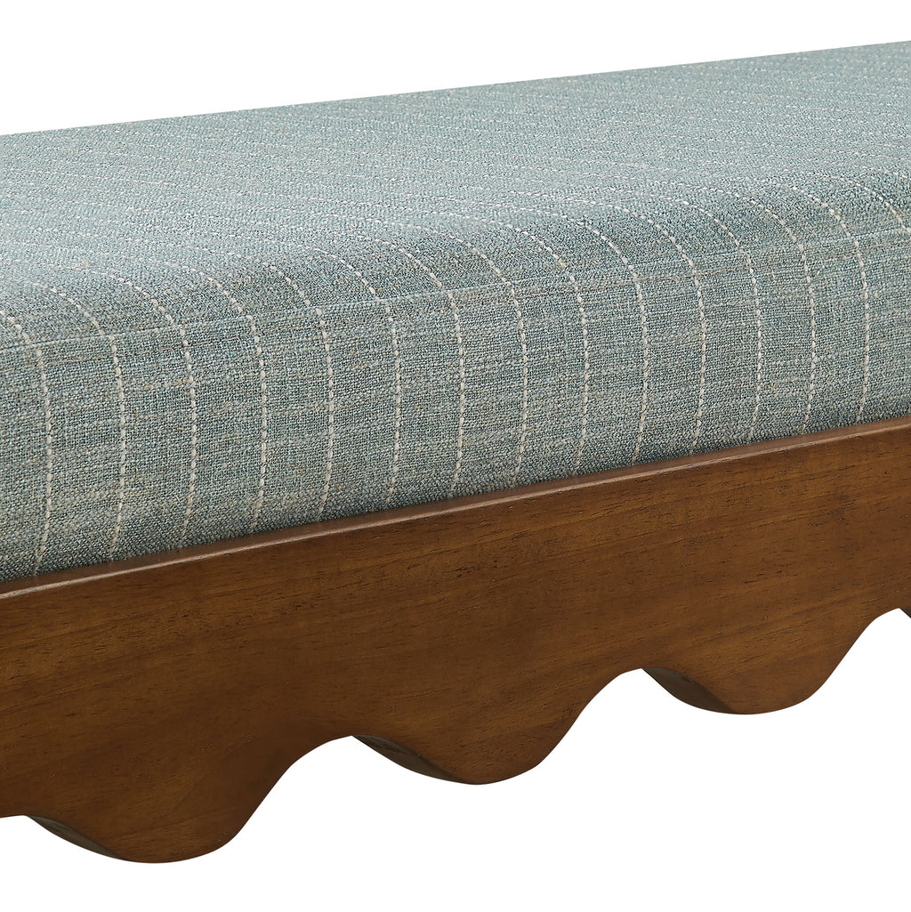 Mirette Scalloped Edge Striped Accent Bench - Spa Blue Stripe