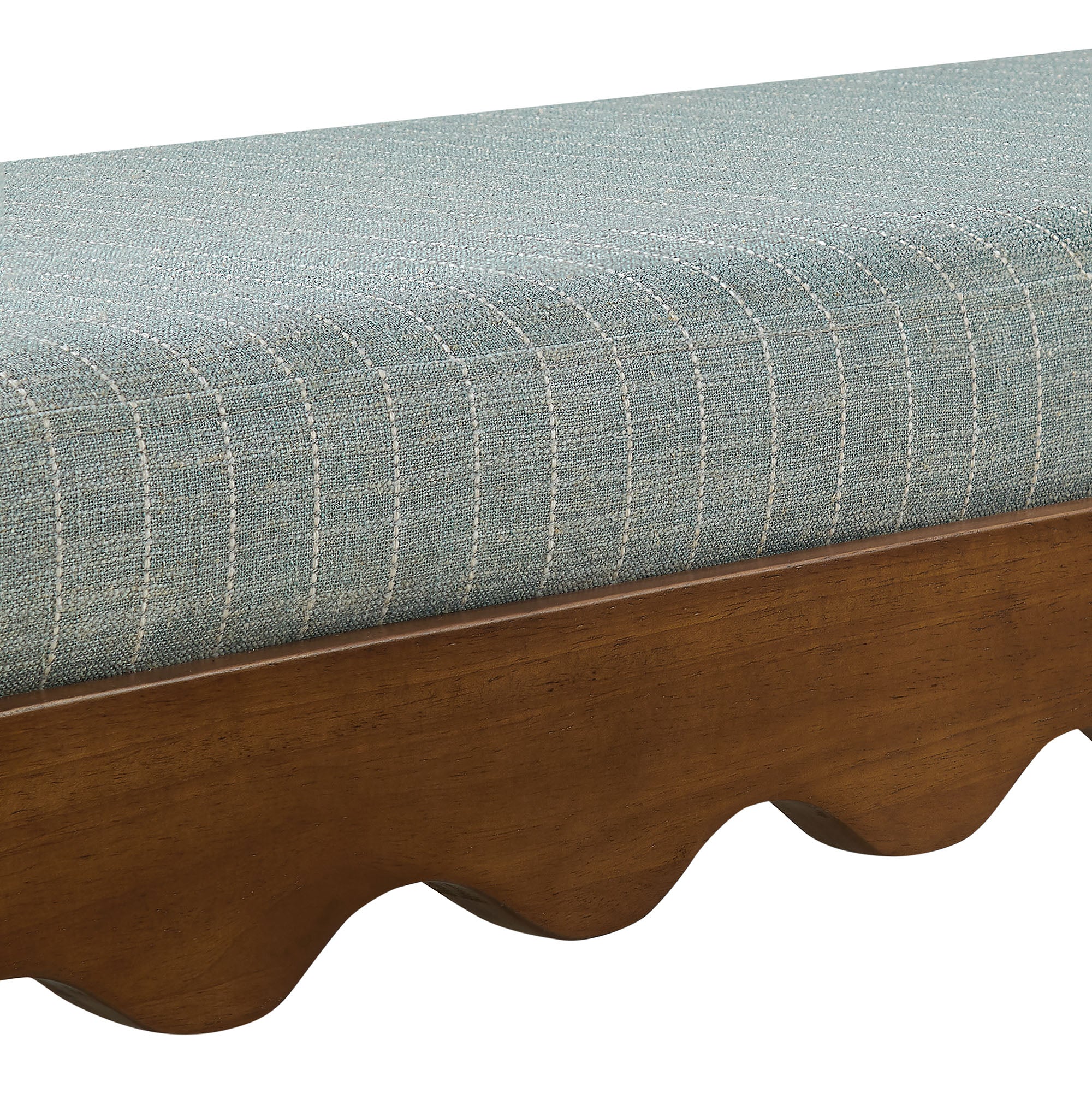 Mirette Scalloped Edge Striped Accent Bench - Spa Blue Stripe