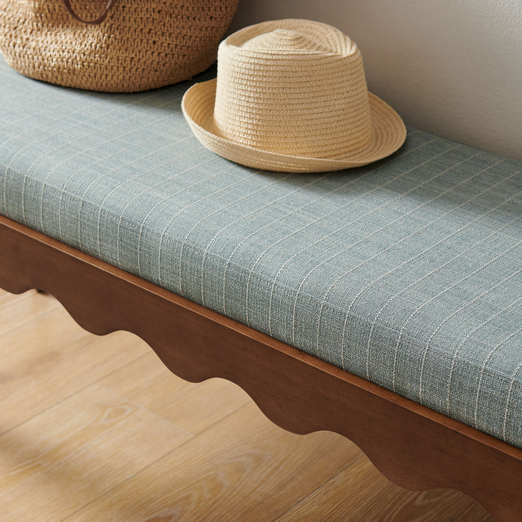 Mirette Scalloped Edge Striped Accent Bench - Spa Blue Stripe