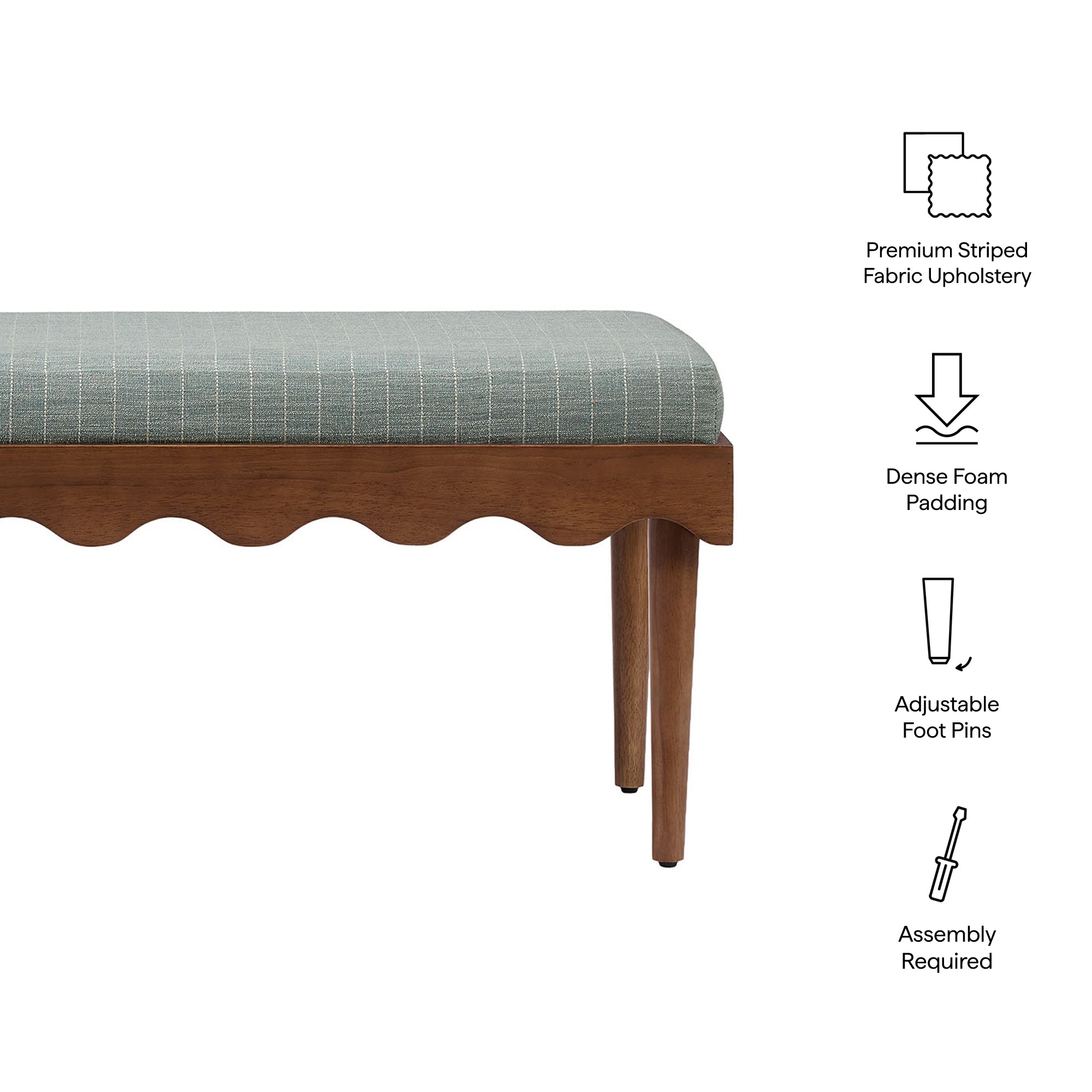 Mirette Scalloped Edge Striped Accent Bench - Spa Blue Stripe