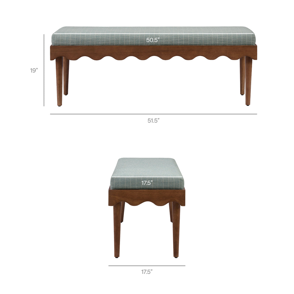 Mirette Scalloped Edge Striped Accent Bench - Spa Blue Stripe