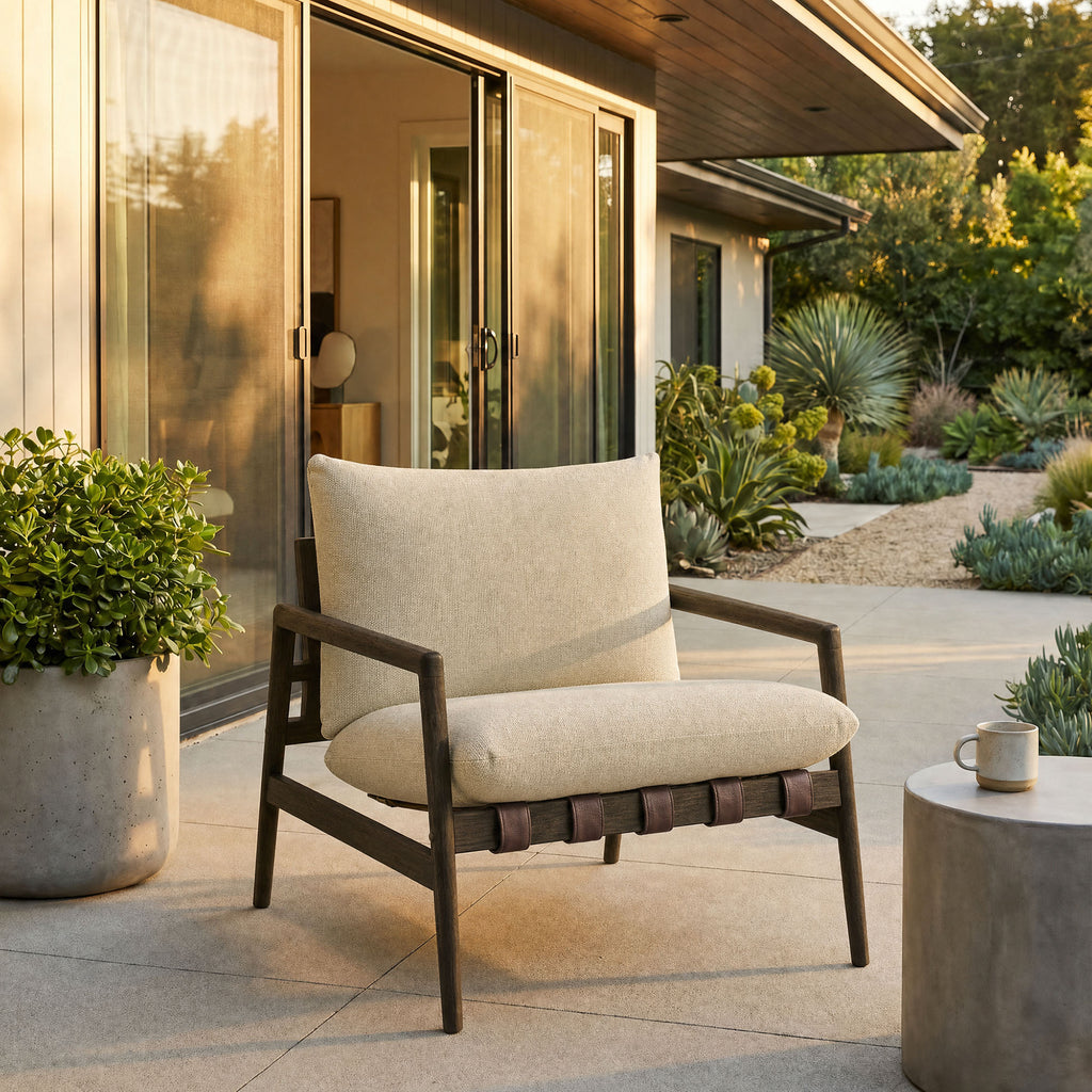 Nomi Outdoor Patio Teak Wood Sling Chair - Dark Brown Sand