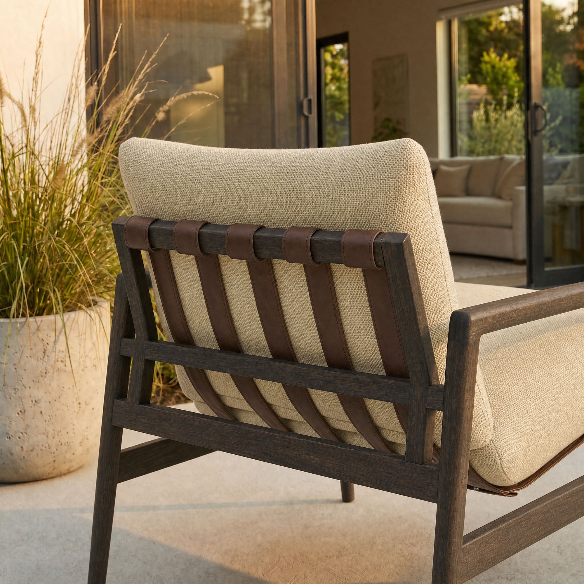 Nomi Outdoor Patio Teak Wood Sling Chair - Dark Brown Sand