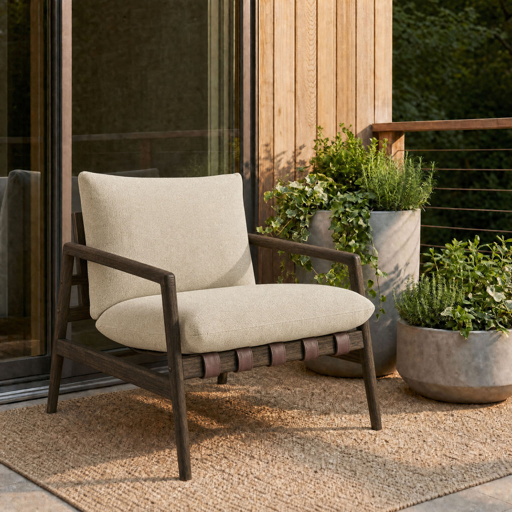 Nomi Outdoor Patio Teak Wood Sling Chair - Dark Brown Sand