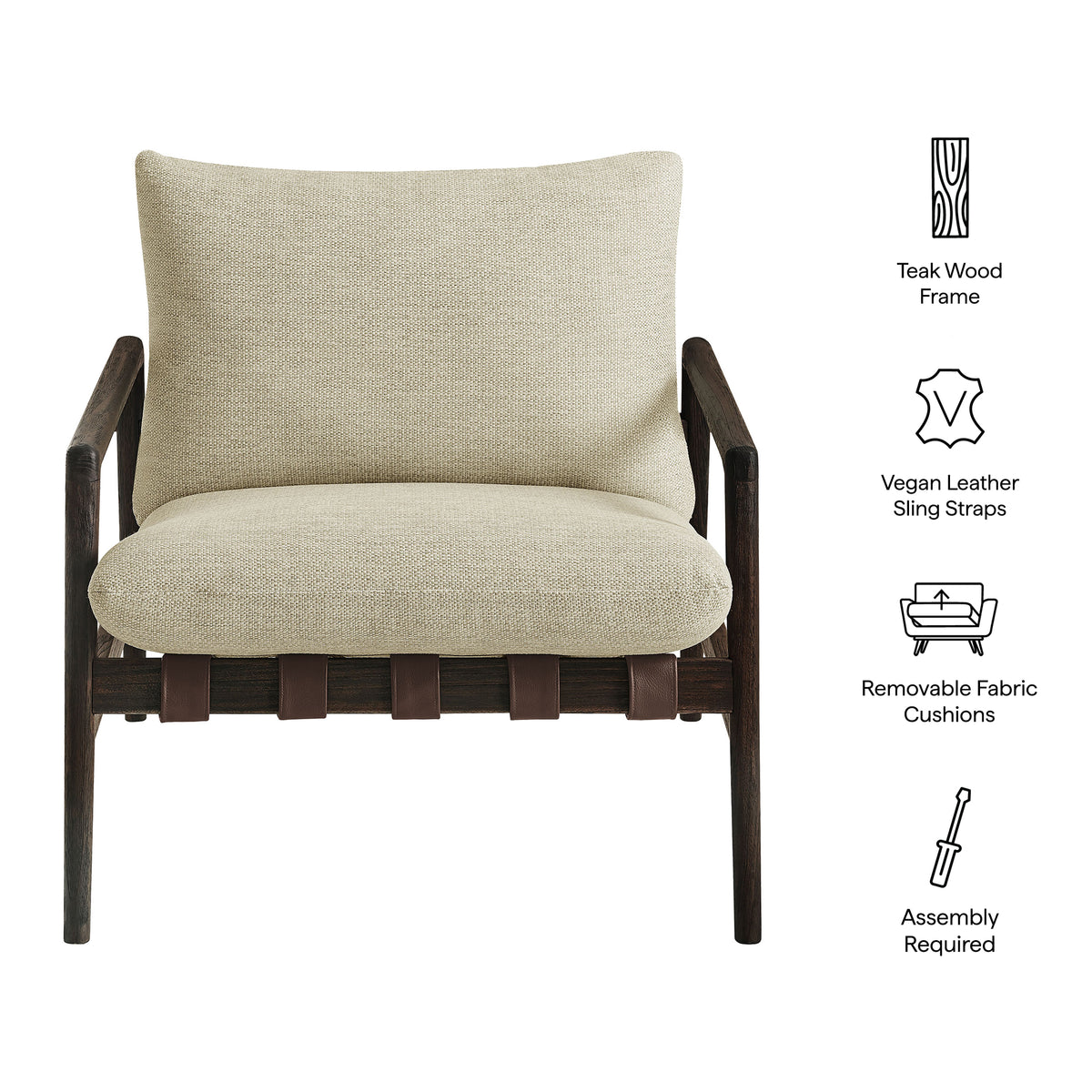 Nomi Outdoor Patio Teak Wood Sling Chair - Dark Brown Sand