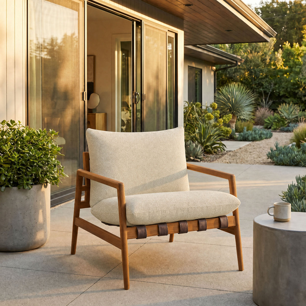 Nomi Outdoor Patio Teak Wood Sling Chair - Natural Sand
