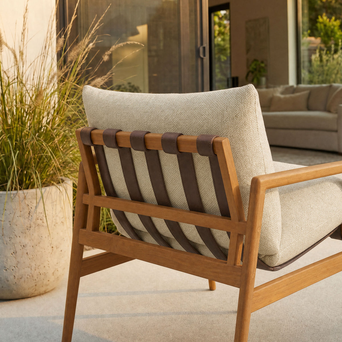 Nomi Outdoor Patio Teak Wood Sling Chair - Natural Sand
