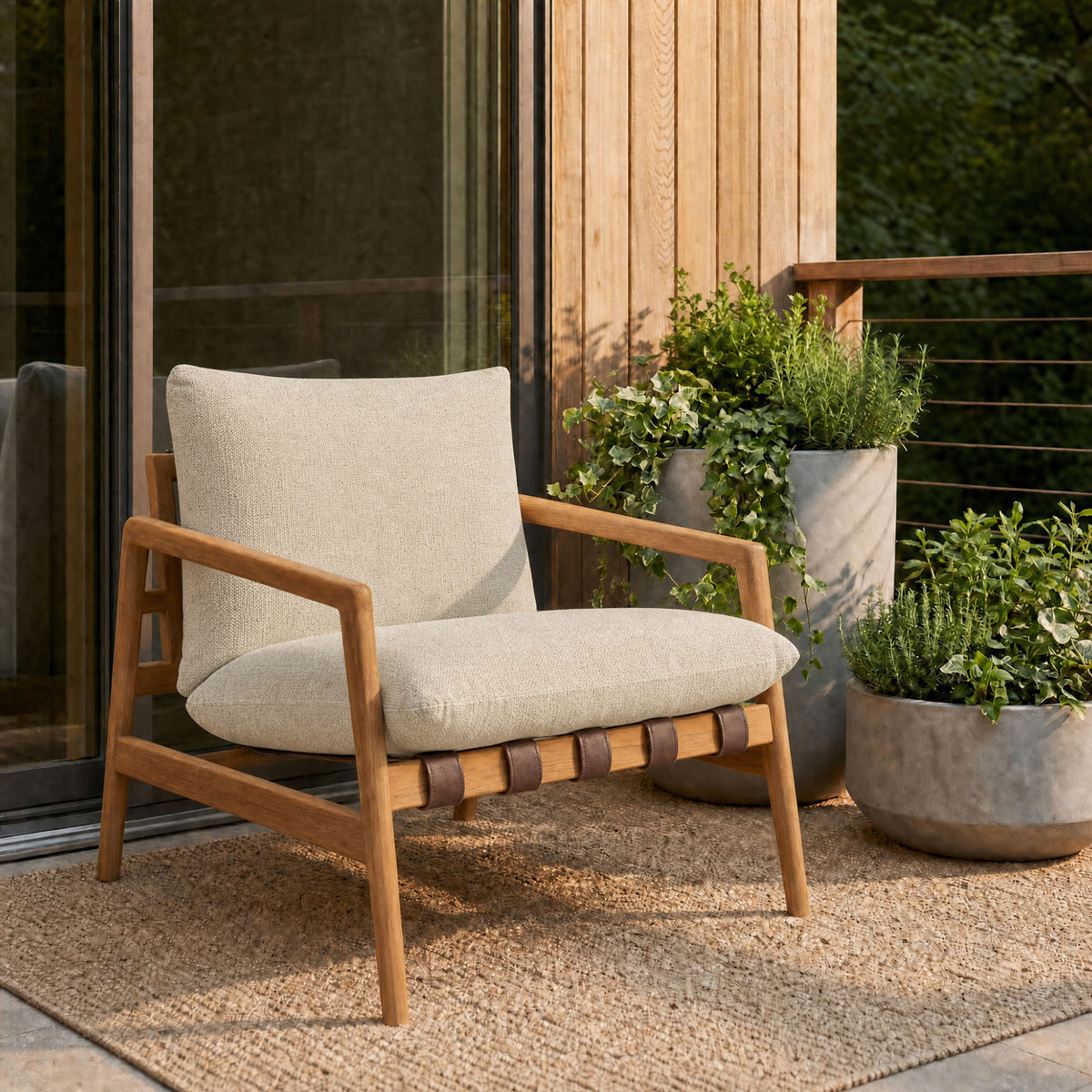 Nomi Outdoor Patio Teak Wood Sling Chair - Natural Sand