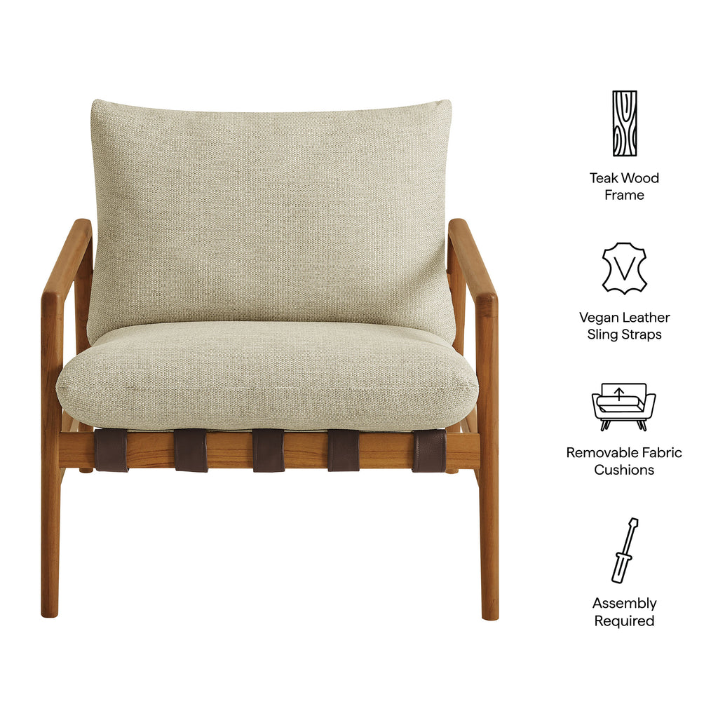 Nomi Outdoor Patio Teak Wood Sling Chair - Natural Sand