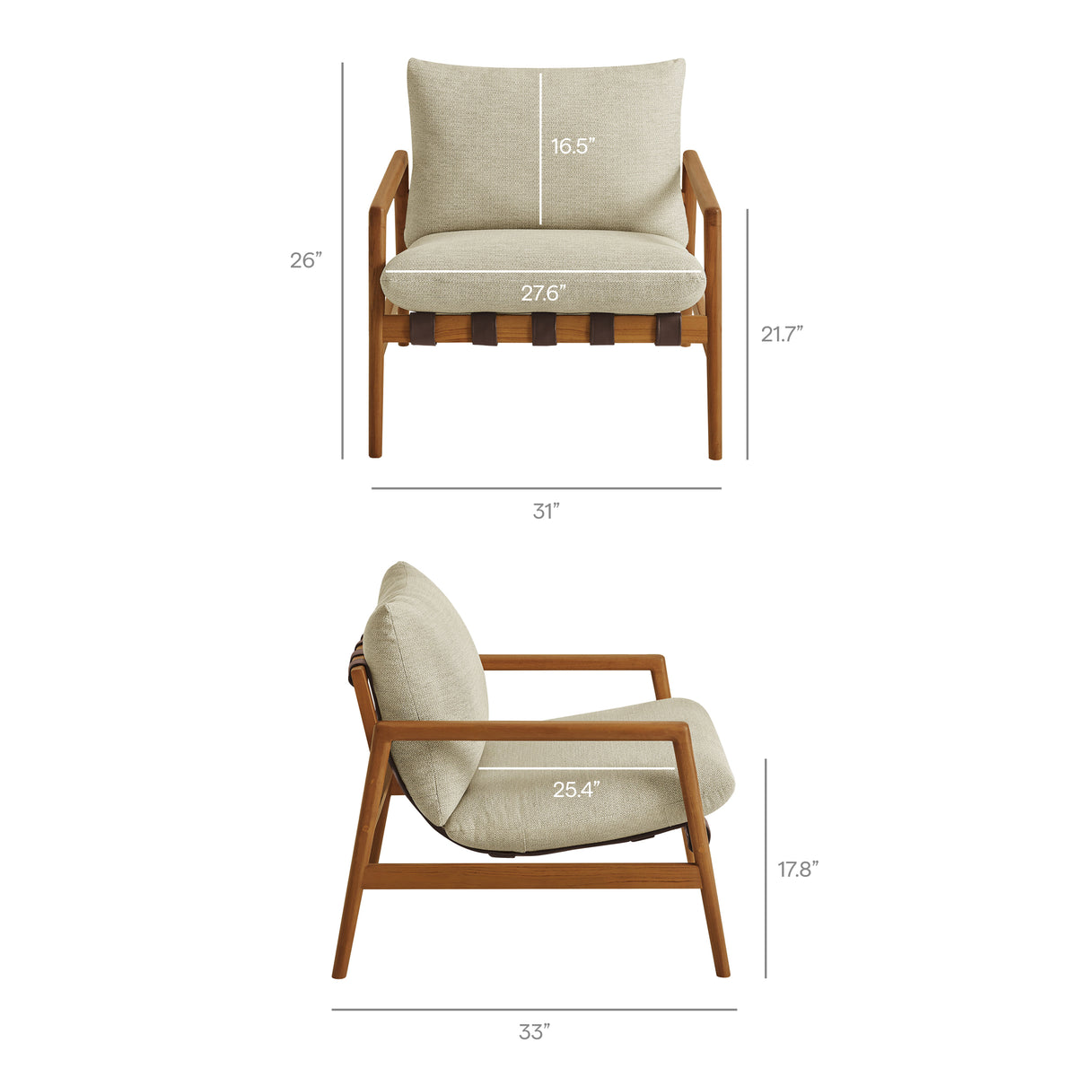 Nomi Outdoor Patio Teak Wood Sling Chair - Natural Sand