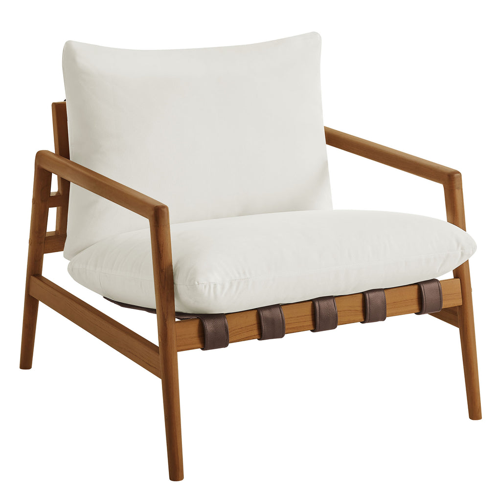 Nomi Outdoor Patio Teak Wood Sling Chair - Natural White