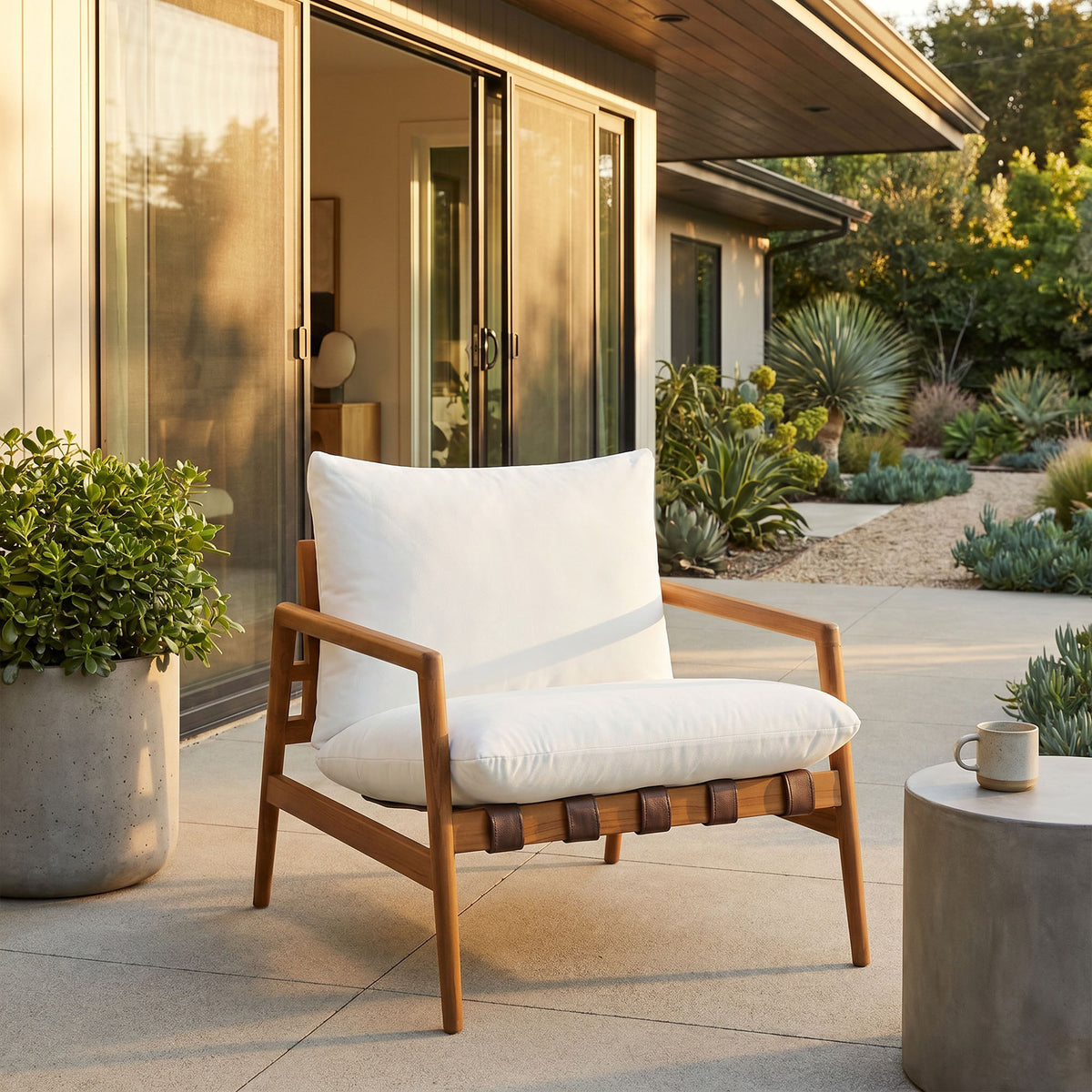 Nomi Outdoor Patio Teak Wood Sling Chair - Natural White