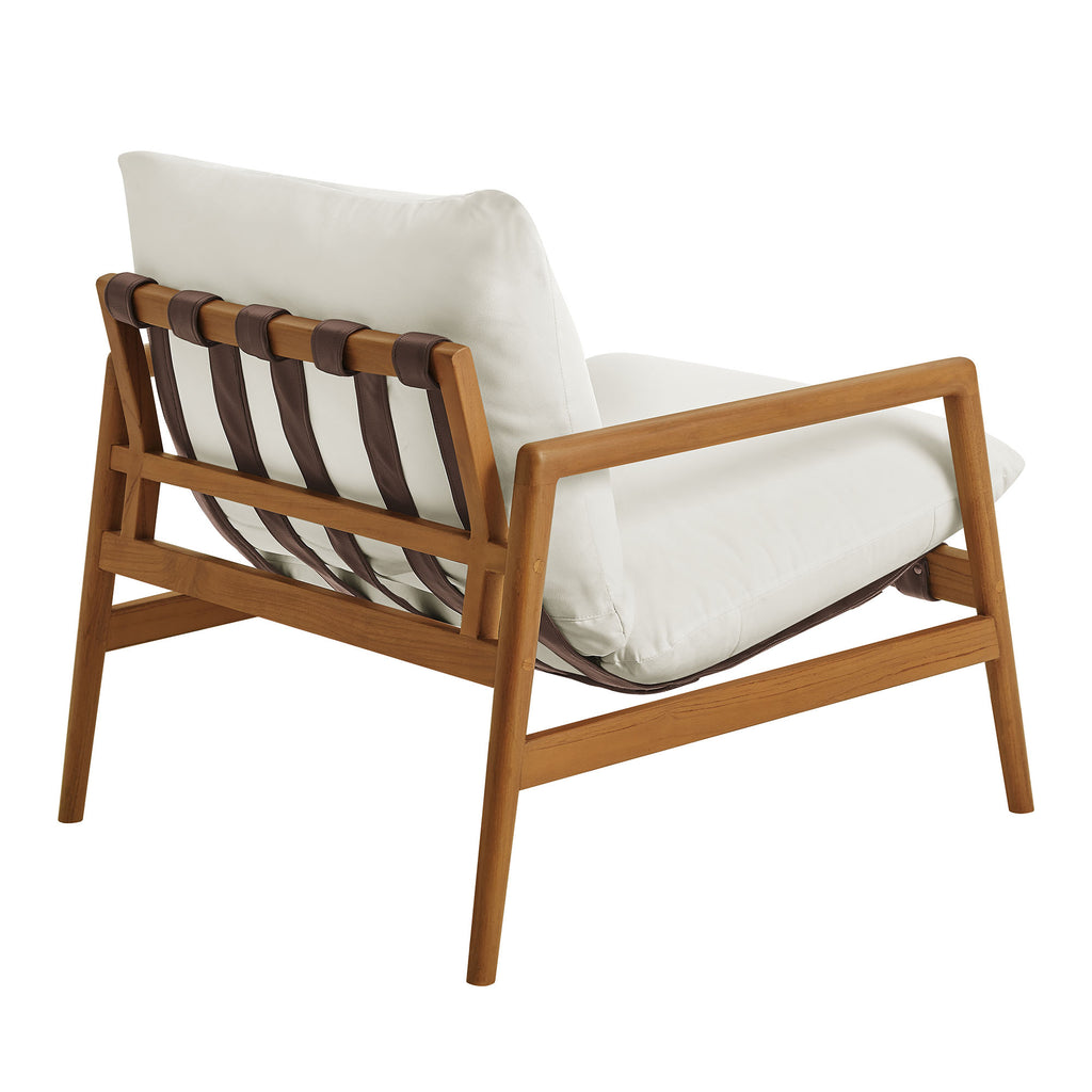 Nomi Outdoor Patio Teak Wood Sling Chair - Natural White