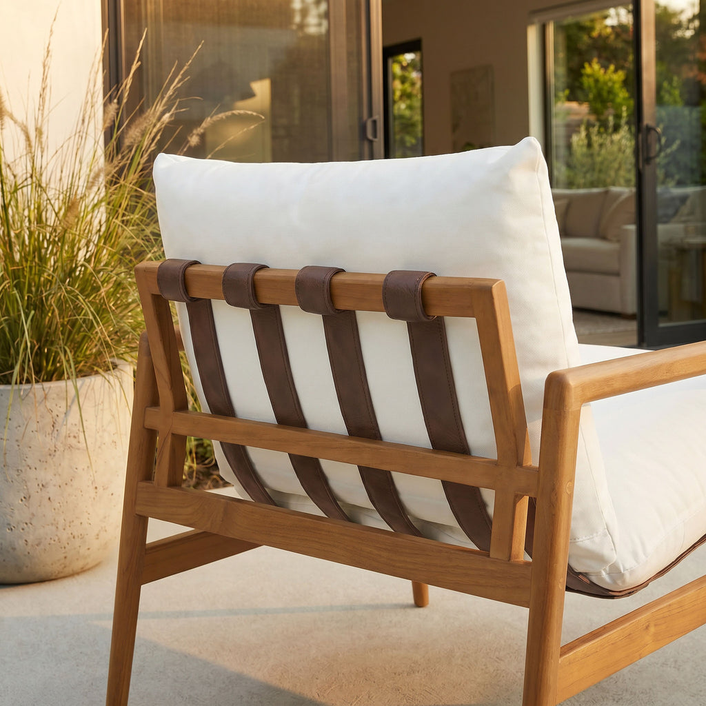 Nomi Outdoor Patio Teak Wood Sling Chair - Natural White