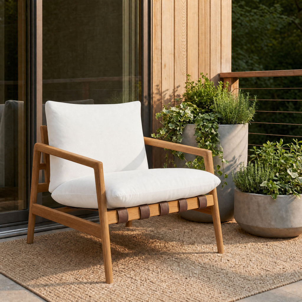 Nomi Outdoor Patio Teak Wood Sling Chair - Natural White