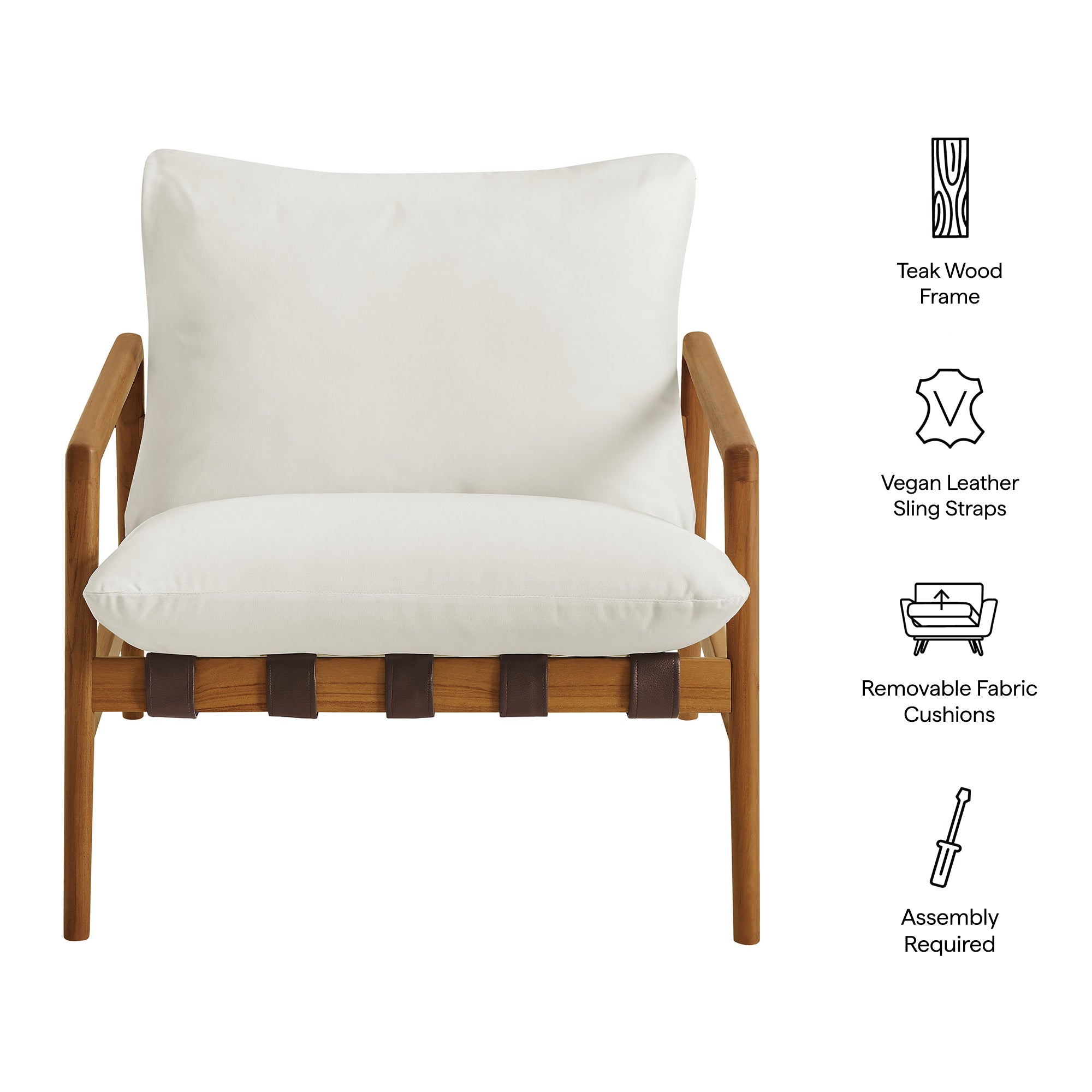 Nomi Outdoor Patio Teak Wood Sling Chair - Natural White