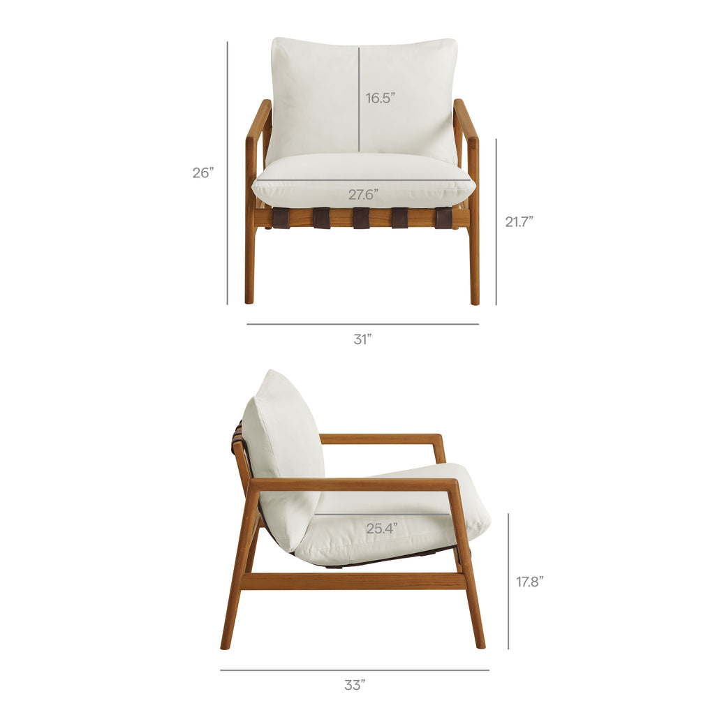 Nomi Outdoor Patio Teak Wood Sling Chair - Natural White
