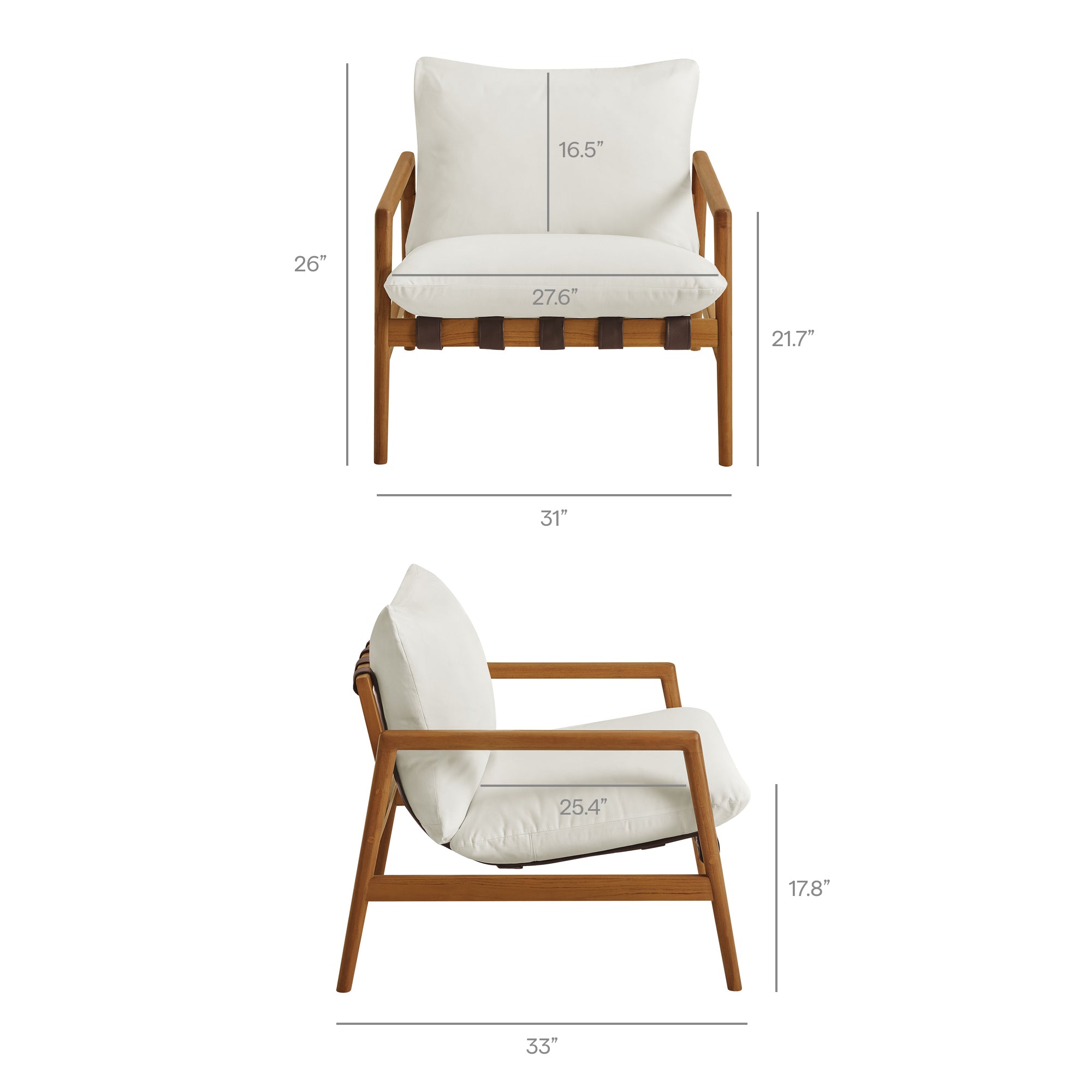 Nomi Outdoor Patio Teak Wood Sling Chair - Natural White