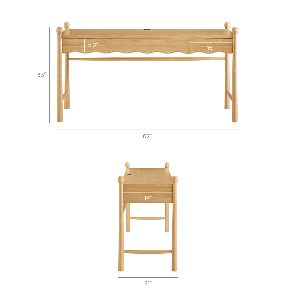 Darcy 62 Inch Wood Computer Desk - Oak