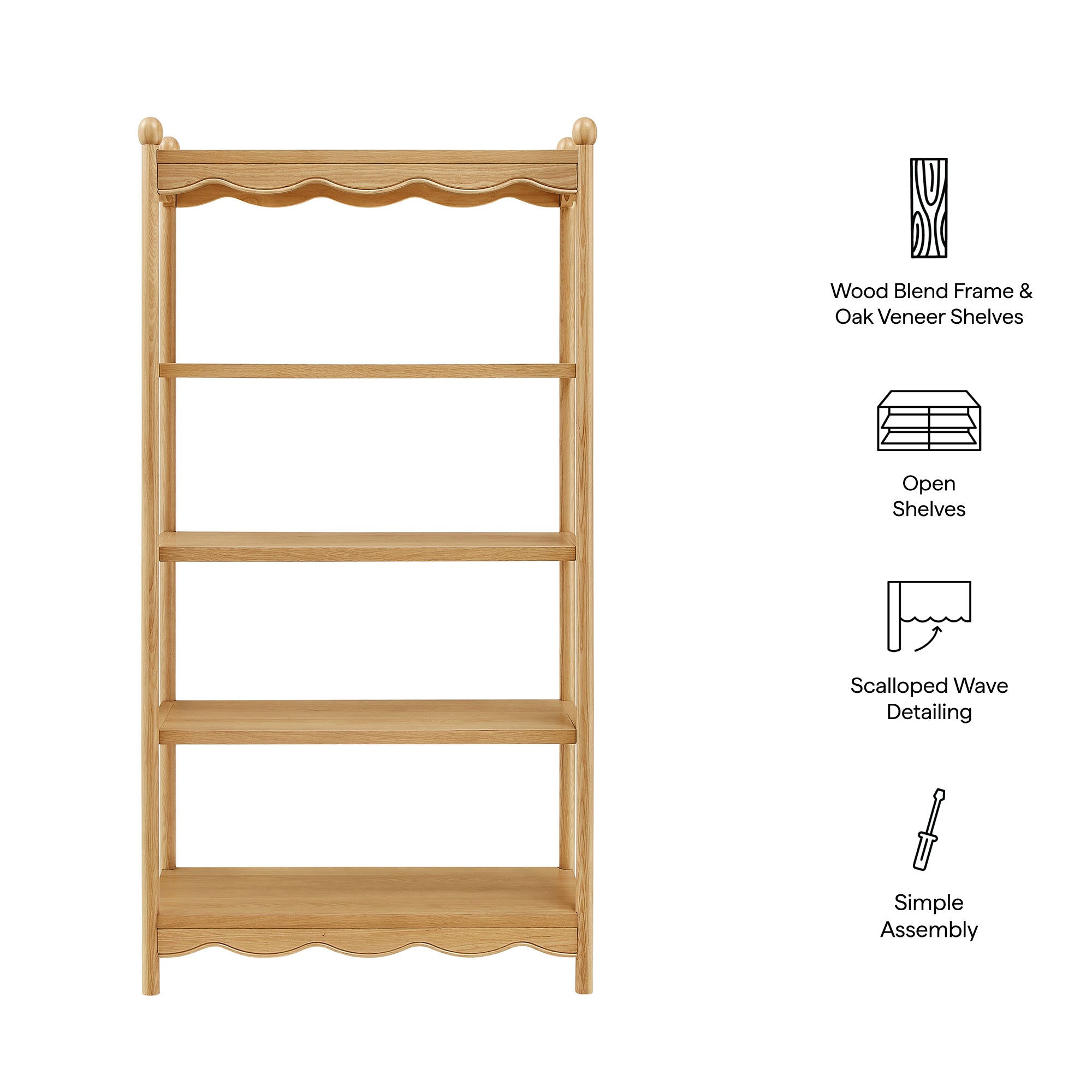 Darcy 4-Tier Open Bookcase - Oak