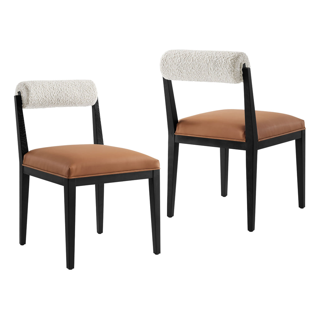 Kai Boucle and Vegan Leather Dining Chair Set of 2 - Pearl Tan Black