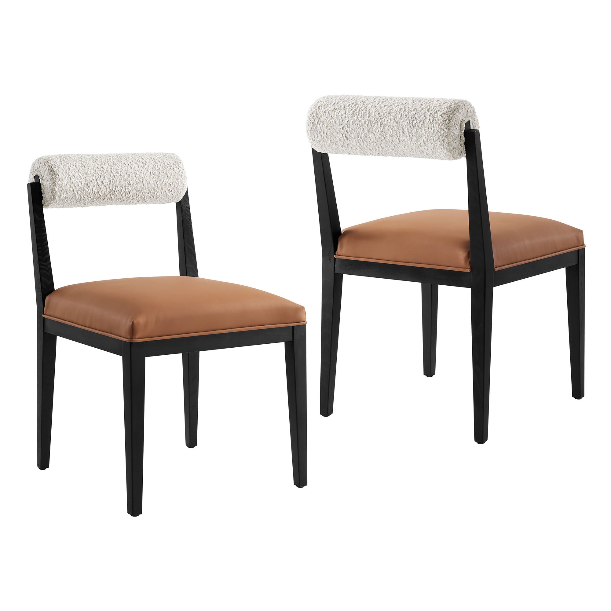 Kai Boucle and Vegan Leather Dining Chair Set of 2 - Pearl Tan Black