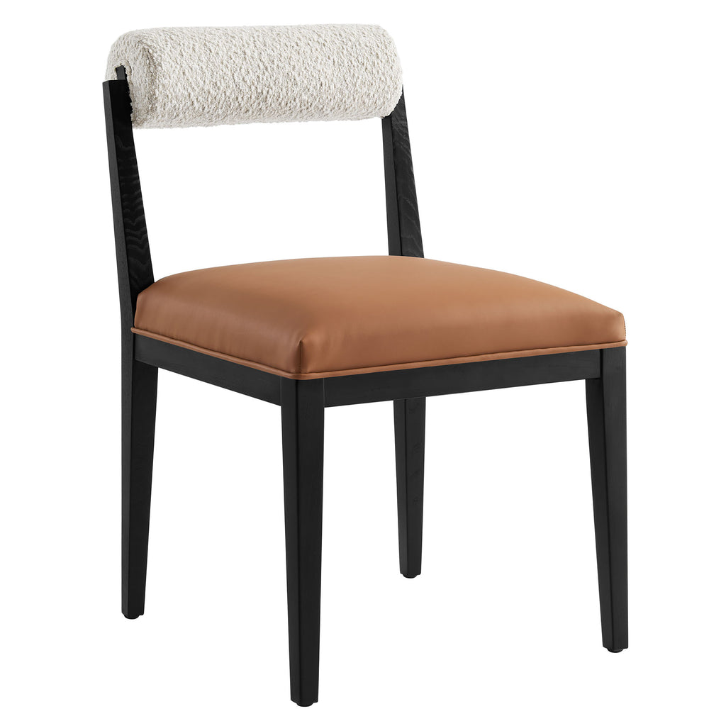 Kai Boucle and Vegan Leather Dining Chair Set of 2 - Pearl Tan Black