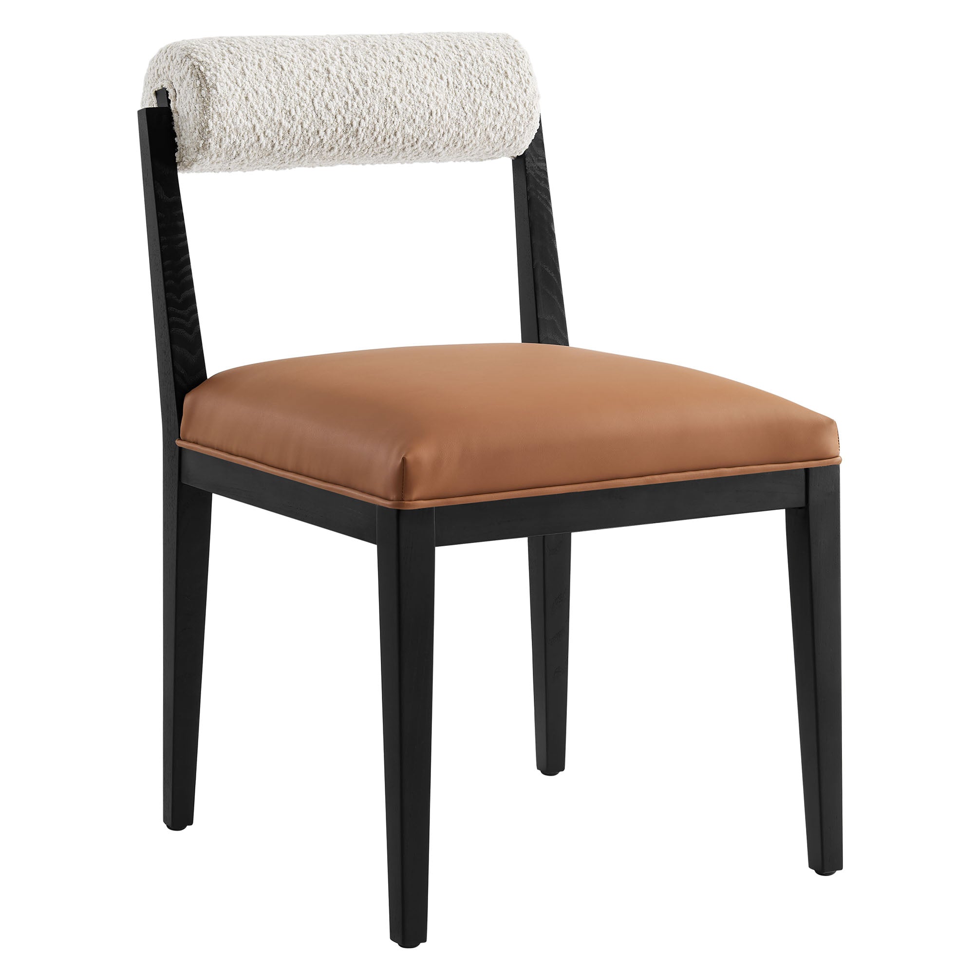 Kai Boucle and Vegan Leather Dining Chair Set of 2 - Pearl Tan Black
