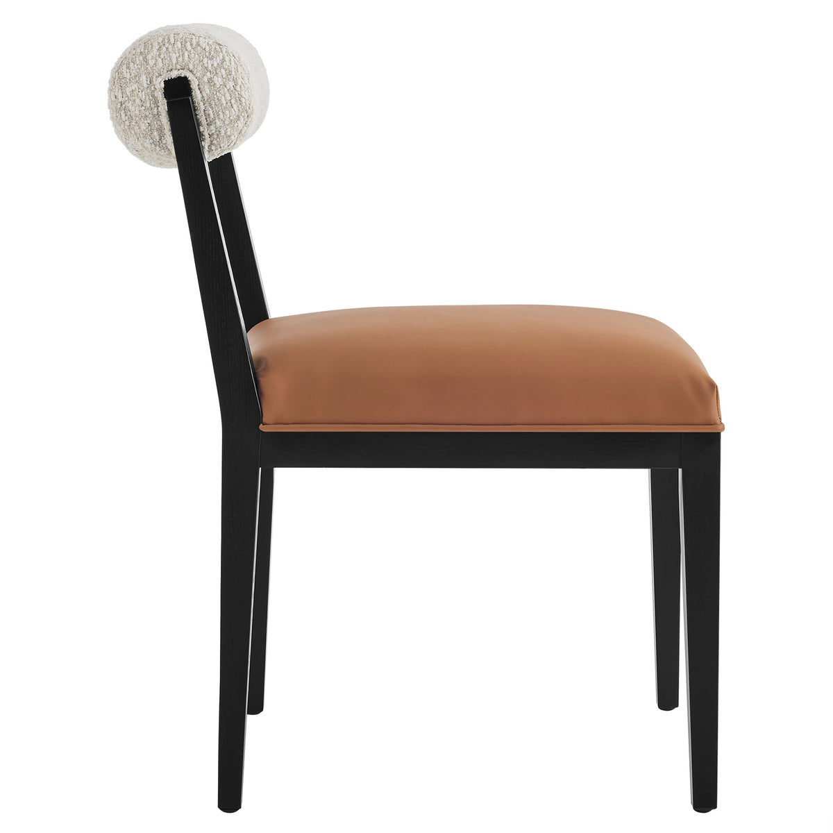 Kai Boucle and Vegan Leather Dining Chair Set of 2 - Pearl Tan Black