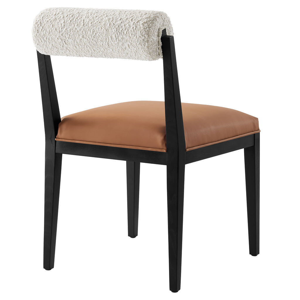 Kai Boucle and Vegan Leather Dining Chair Set of 2 - Pearl Tan Black