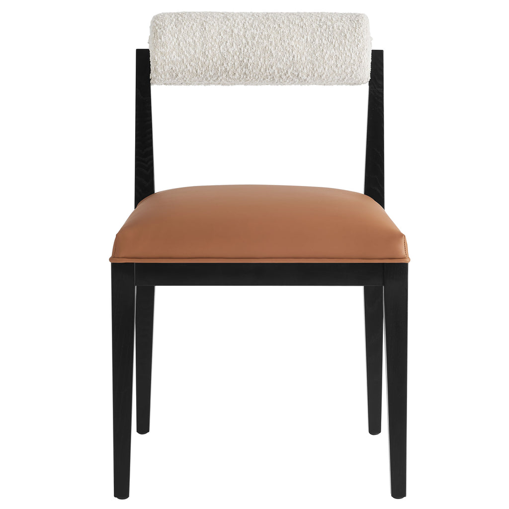 Kai Boucle and Vegan Leather Dining Chair Set of 2 - Pearl Tan Black